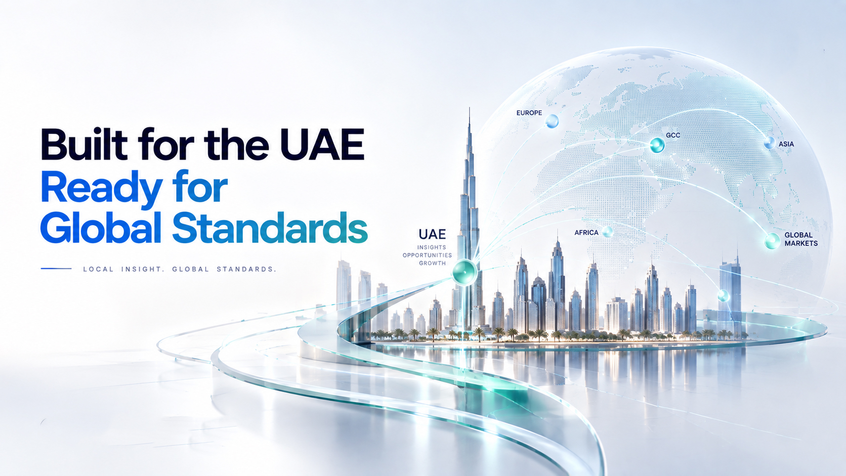Dubai skyline and global connections illustrating UAE expertise and international standards